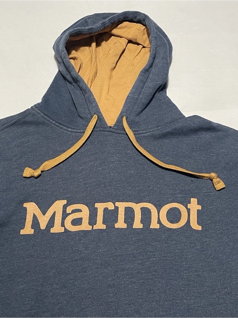 Marmot Hoodie Mens XL Blue Logo Outdoor Hiking Sweatshirt Excellent